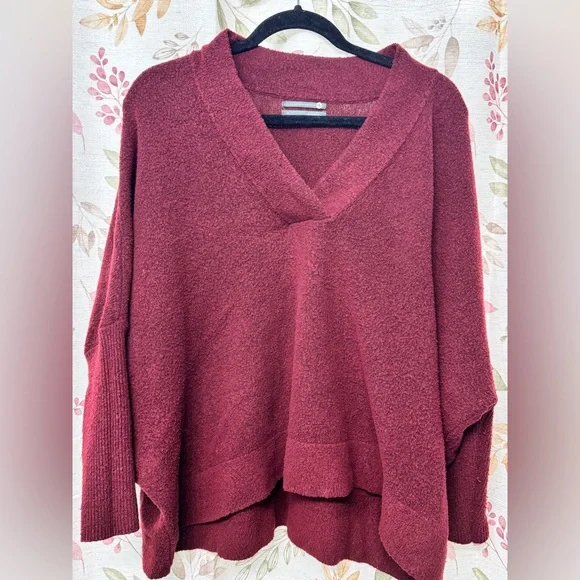 Anthropologie Burgundy V-Neck Sweater - Picture 3 of 8